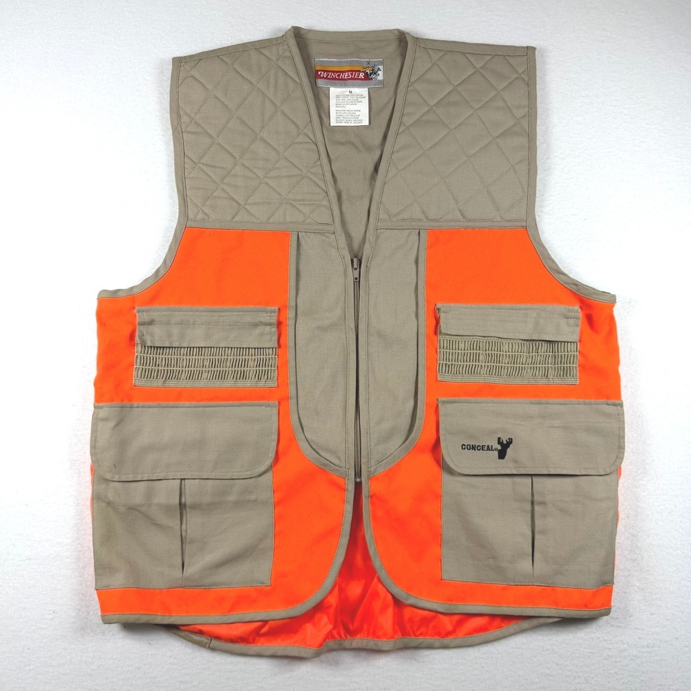 Winchester Mens Blaze Orange Tan Cotton Duck Canvas Hunting Game Vest Medium